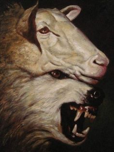 a painting of a white wolf with its mouth open