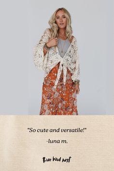 Effortlessly bohemian, the Crochet Petal Kimono Wrap is just the piece your boho closet is missing! It's a must - have because it features: Beautiful crochet floral petal fabric adds a delicate boho touch Classic open front closure with a self - tie feature Loose and flowy long sleeves Versatile wrap style allows for easy styling and customization to your outfit So cute, effortless boho outfit pair with: Sophie Crochet Lace Bralette, Spellbound Tie Dye Jumpsuit, Rowan Beaded Bracelet Set *Due to V-neck Boho Print Kimono For Beach Cover-up, Bohemian Flowy V-neck Kimono, Beach V-neck Kimono With Boho Print, Fitted V-neck Bohemian Kimono, Flowy Bohemian V-neck Cardigan, Ruana Wrap, Tie Dye Jumpsuit, Kimono Wrap, Lace Bralette