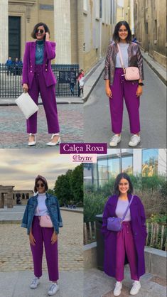 Magenta And Purple Outfit, How To Style Purple Pants, Bright Colored Outfits, Color Outfits, Colour Combinations Fashion, Color Blocking Outfits, Color Combinations For Clothes, Color Trends Fashion