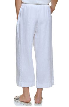 Kick back in summery style in lightweight linen pants cut to a warm-weather length. 100% linen Machine wash, tumble dry Imported Relaxed White Linen Bottoms, Spring Linen Wide Leg Pants With Pull-on Style, Casual Linen Ankle-length Capris, Wide Leg Relaxed Fit Summer Capris, Wide Leg Relaxed Fit Capris For Summer, Summer Wide Leg Relaxed Fit Capris, Relaxed Fit Wide-leg Spring Capris, Relaxed Fit Wide-leg Summer Capris, Casual Linen Straight Capris