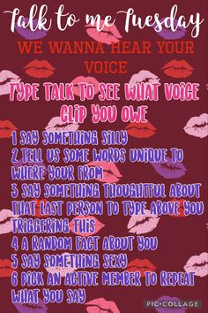 a poster with the words talk to me tuesday, we wanna't hear your voice