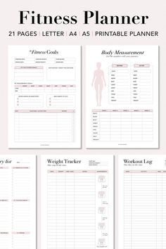 the printable fitness planner is shown in four different sizes, including one for each woman