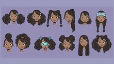 an animation character's head and various hair styles