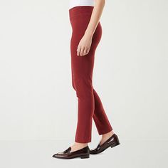 Made from soft, stretch fabric, this pair of women's trousers from Gloria Vanderbilt are an easy-to-wear style to tailor your look. Cut to a high-rise, theu have a smooth elastic-waistband and straight legs. Wear them with a t-shirt and flats or a sweater and ankle boots.Front Style: Flat FrontClosure Type: Pull OnFit: Regular FitRise: High RiseFiber Content: 79% Viscose, 18% Nylon, 3% SpandexFabric Description: MicrofiberInseam: 30 InLeg Style: Straight LegCare: Tumble Dry, Machine WashCountry… Mid-rise Stretch Pants For Fall, Fall Mid-rise Pants With 4-way Stretch, Workwear Straight Leg Leggings With Elastic Waistband, Mid-rise Pull-on Leggings For Work, Mid-rise Pull-on Style Leggings For Work, Straight Leg Leggings With Elastic Waistband For Work, Comfort Stretch Bottoms For Workwear In Fall, Fall Season Tapered Leg Bottoms With 4-way Stretch, Casual Elastane Leggings For Business Casual