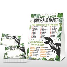 a dinosaur themed party game with name tags