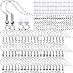 PRICES MAY VARY. STERLING SILVER EARRING HOOKS SET - Thrilez earring hoops for jewelry making package contains 200pcs silver earring hooks, 200pcs 6mm jump rings as well as 200pcs 4mm clear rubber earring backs COME WITH A GREAT NUMBER OF JUMP RINGS - This earring repair kit comes with a sufficient amount of jump rings, they are necessary for making earrings, you don’t need to buy them separately HIGH QUALITY MATERIAL-These hypoallergenic earring hooks are made of 925 silver-plated copper, earri Earring Kit, Jewelry Making Kits, Beading Jewelry, Earring Making, Earplugs, Acrylic Jewellery, Hypoallergenic Earrings, Beaded Material, Earring Hooks