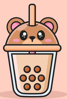 a cartoon bear in a blender with eyes wide open and ears sticking out, on a pink background