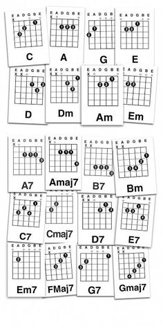 the ukulele guitar chords are arranged on top of each other