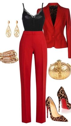 Christmas Outfit Ideas, Chique Outfits, Outfit Chic, Outfit Trends, Red Pants, Mode Inspo, 가을 패션, Work Outfits Women