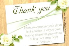 a thank card with white flowers on it