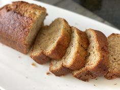 slices of banana bread on a white plate