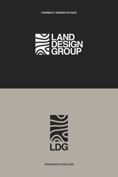 the logo for land design group is shown in black and white, with an image of a