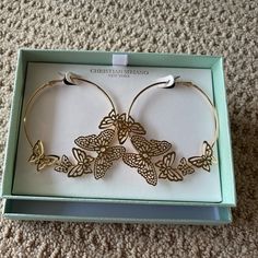 Nwot - In Original Box. Box Has A Bit Of Oil From A Melted Crayon (It’s Hot In Texas!), So Box Is Not Perfect But Earrings Are! Luxury Yellow Hoop Earrings For Gift, Gold Hoop Earrings Style, Gold Butterfly Hoop Earrings, Christian Siriano Jewelry, Cheap Cross-shaped Rhinestone Jewelry, Christian Siriano, Not Perfect, Fashion Colours, Gold Hoop