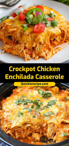 Welcome to an effortless yet flavorful journey with our Crockpot Chicken Enchilada Casserole. This dish brings the comfort of a warm, cozy dinner to your table with the convenience of a slow cooker.  Ingredients  • 3 boneless, skinless chicken breasts. • 1 tablespoon taco seasoning.  Dive into the comforting flavors of our Crockpot Chicken Enchilada Casserole tonight and taste the joy of easy cooking! Chx Crockpot Recipes, Fall Crockpot Meals Easy Recipes, Easy Meals For Dinner Few Ingredients, Crockpot Recipes Full Meal, Crockpot Dishes Healthy, Easy Busy Mom Dinners, Easy Crockpot Chicken Recipes Mexican, Enchilada Casserole In Crockpot, The Best Chicken Crockpot Recipes