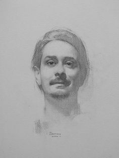 a pencil drawing of a man with a mustache