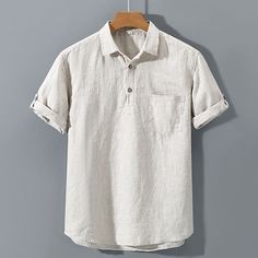 Saison:Eté; Tissu:Mélange de Lin  Coton; Manches  Bretelles:Manche Courte; Délicat:Lavable,Lavage à Sec et à l'Eau; Pour:Homme; Style:Décontractées,Mode,Respirable,Confortable; Type de haut:Chemise,Chemise décontractée,Chemise en lin et coton; Occasion:Usage quotidien,Hawaïen,Plage,Vacances,Plein Air,Vacances; Motif:Plein; Désign:Bouton bas; Décolleté:Col rabattu; Date de l'annonce:05/08/2024; Tour de poitrine:; Longueur:; Largeur d'épaules:; Manches: Casual Collar Khaki Summer Tops, Summer Half Sleeve Shirt With Placket, Summer Half-sleeve Shirt With Placket, Casual Collar Beige Shirt For Summer, Beige Shirt With Casual Collar For Summer, Beige Shirt For Summer Vacation, Beige Summer Shirt With Casual Collar, Casual Beige Summer Shirt, Summer Khaki Shirt