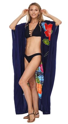 Womens Open Front Floral Kimono Online | Long Cardigan | Love ShuShi Flowy V-neck Cardigan For The Beach, Blue Open Front Cover-up For Vacation, Oversized V-neck Cardigan For Vacation, Vacation Rayon Cover-up, Oversized Open Front Cover-up For Vacation, Oversized Open Front Cover-up For Beach Season, One Size Open Front Cover-up For Beach Season, Oversized Open Front Beach Cover-up, Oversized Open Front Summer Cover-up