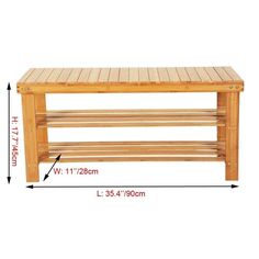 a wooden bench with measurements for it