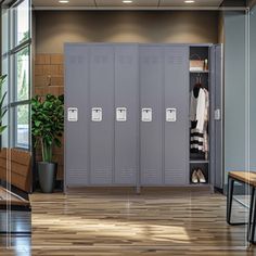 the lockers in the hallway are empty and ready for someone to put their belongings into