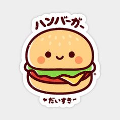 a hamburger sticker with japanese writing on it