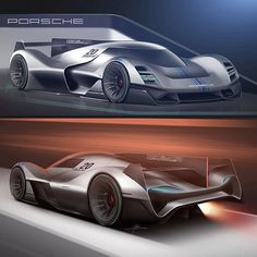 the concept car is shown in two different views