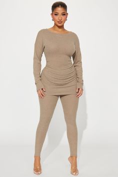 Available In Camel And Black. Legging Set Long Sleeve Top Ruching Detail Leggings Elastic Waistband Stretch 68% Polyester 28% Rayon 4% Spandex Imported | Watch Me Legging Set in Camel size XL by Fashion Nova Warm Leggings, Early Fall Outfit, Casual Dinner Outfit, Women's Watch, Mens Activewear, Matching Dresses, Fall Trends, Cute Casual Outfits, Flare Pants