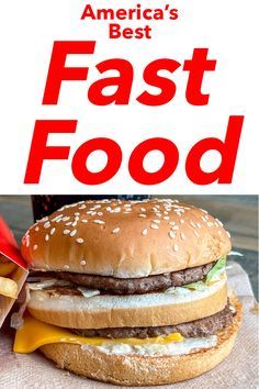 an advertisement for fast food with hamburger and fries