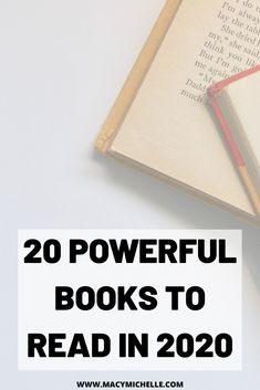 an open book with the title 20 powerful books to read in 2020 on top of it