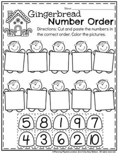 the gingerbread number order worksheet for numbers 1 - 10 and has three different pictures