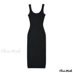 Olivia Mark - Stylish Solid Color Bodycon Dress - Sleeveless Vest Dress with Hip-Hugging Fit Fitted Ribbed Sleeveless Knee-length Dress, Ribbed Fitted Sleeveless Dress, Knee-length, Ribbed Bodycon Sleeveless Tank Top, Sleeveless Ribbed Bodycon Dress, Fitted Ribbed Tank Top For Party, Sleeveless Bodycon Ribbed Dress, Sleeveless Black Ribbed Bodycon Dress, Black Sleeveless Ribbed Bodycon Dress, Black Sleeveless Stretch Bodycon Dress