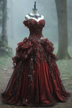 Vampire Princess Dress, Vintage Gothic Wedding Dress, Vampire Dress Victorian, Red Dresses Wedding, Red And Black Wedding Dress, Vampire Dresses, Dark Red Wedding Dress, Dark Red Ball Gown, Vampire Ball Gown