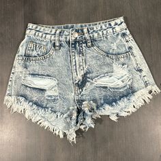 They Have Never Been Worn Brand New And Are In Perfect Condition From How They Came. (Size Adult Xxs) Acid Wash Denim Cutoff Shorts, Casual Acid Wash Cutoff Jean Shorts, Acid Wash Denim Jean Shorts, Dark Wash Denim Grunge Jean Shorts, Grunge Dark Wash Denim Jean Shorts, Trendy Ripped Acid Wash Bottoms, Light Wash High Rise Grunge Bottoms, Grunge Style Medium Wash Shorts For Summer, Grunge Medium Wash Shorts For Summer