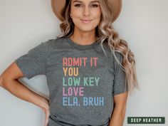 Admit it - you low key love English, bruh! Your students will love this eyerolling, colorful t-shirt.  This brand of shirt is everyone's favorite. It's incredibly soft, lightweight, not boxy, just the right amount of stretch, comfortable yet cute. Your new go-to tee from Bella + Canvas. Professionally printed direct-to-garment printing, which prints the color directly into the shirt to ensure no cracking or peeling like vinyl or screen printing. Be sure to check out my other designs! https://www Math Tshirts, History Teacher Shirt, English Teacher Shirt, History Teacher Gifts, Math Gift, Math Teacher Shirts, Math Shirts, First Day Of School Shirt, Music Teacher Gifts