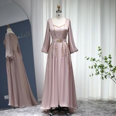 Dreamy Vow Rose Gold Moroccan Kaftan Long Sleeve Dubai Muslim Evening Dress for Women Wedding Party Arabic Engagement Formal Gowns 441 Long Sleeve Evening Dress With Sweep Train For Bridesmaid, Floor-length Mother Of The Bride Dress For Gala Banquet, Pink Gala Evening Dress For Wedding, Pink Evening Dress For Wedding Gala, Beige Evening Dress With Sweep Train For Wedding, Long Sleeve Evening Dress For Wedding And Prom, Long Sleeve Evening Dress For Wedding Or Prom, Champagne Floor-length Wedding Dress With Sweep Train, Beige Party Gown With Sweep Train