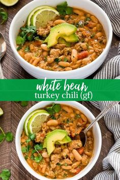 white bean turkey chili with avocado and cilantro is an easy, hearty meal