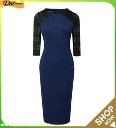 Chic Elegant Lace Patchwork Zip Colorblock Midi Dress Bodycon Work Dress Bodycon Work Dress, Dresses Office, Lace Patchwork, Work Dress, Dress Bodycon, Office Dresses, Midi Dress Bodycon, Color Blocking, Dresses For Work