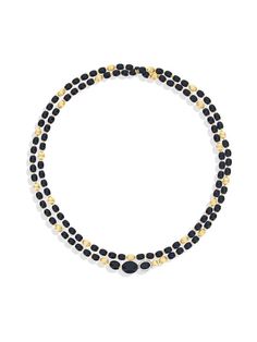 Onyx, a mysterious and fascinating stone, contaminates and rewrites our iconic IVY pearl necklace. 18-karat gold boules alternate with black onyx boules, in a play of chiaroscuro that culminates in an astonishing clasp of diamonds, designed to hook at every point of the necklace. Wear it in a chanel version, or as a lariot, or as a sensual chocker... the only limits of Black Ivy are those of your imagination! Length 110,00 cm long version DIAMONDS: - Weight (total): 0.25 CT - Clarity: VS - Color Luxury Black Pearl Necklace With Round Beads, Elegant Single Strand Onyx Jewelry, Luxury Black Beads Jewelry For Formal Occasions, Elegant Black Spinel Jewelry For Evening, Luxury Formal Jewelry With Black Beads, Elegant Formal Jewelry With Black Beads, Elegant Black Pearl Necklace For Evening, Elegant Black Beaded Jewelry For Formal Occasions, Elegant Formal Black Beaded Jewelry