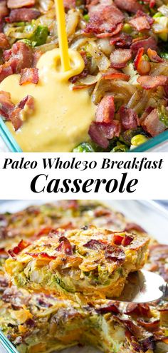 two pictures with different types of breakfast casserole