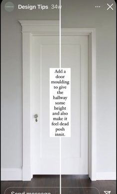 an image of a door with the text'add a door moulding to the hallway height and make it feel dead