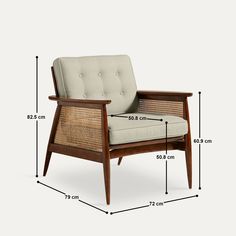 a chair with measurements for the seat and back