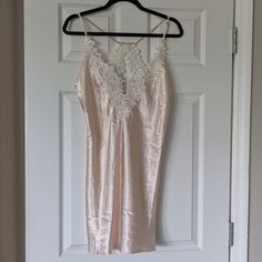 Beautiful Pink & Lace Chemise Slip Nightie By Linea Donatella! Nwt. Size Small Lace Trim Cami Sleep Chemise, Sleepwear Cami Chemise With Lace Trim, Feminine Delicate Lace Nightgown For Loungewear, Feminine Cami Sleepwear For Night, Coquette Satin Nightgown For Loungewear, Feminine Lace Trim Slip For Night, Feminine Satin Camisole Sleepwear, Satin Sleepwear With Delicate Lace For Loungewear, Delicate Lace Satin Sleepwear For Loungewear