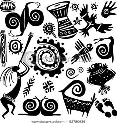 black and white drawing of various items in the form of an abstract art piece, including a