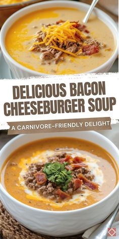 delicious bacon cheeseburger soup in a white bowl