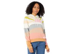 Faherty Soleil Hoodie - Women's Clothing : Island Rise : Be ready for chilly weather days in the Faherty Soleil Hoodie. Pulled from a postcard image of a mountain sunset, the pieced patchwork motif covers the front and back of the relaxed silhouette, adding unexpected artisan cool to one of our favorite year-round styles. Hood with drawstrings offers an adjustable fit. Long sleeve construction with ribbed cuffs. Ribbed, straight hemline. Pull over style. 65% organic cotton, 35% pima cotton. Mach Casual Outdoor Color Block Hoodie, Casual Color Block Hoodie For Outdoor, Color Block Hoodie For Outdoor Fall Activities, Fall Outdoor Color Block Hoodie, Sleeve Construction, Mountain Sunset, Weather Day, Chilly Weather, Pima Cotton