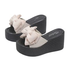 Lasaky - Floral Platform Sandals with Bow Tie - Beach Slide Sandals Sole Fish, Sandals Woman, Woman Sandals, Outfit Combos, Beach Slides, Slippers For Women, Beach Slippers, Heel Slippers, High Quality Shoes