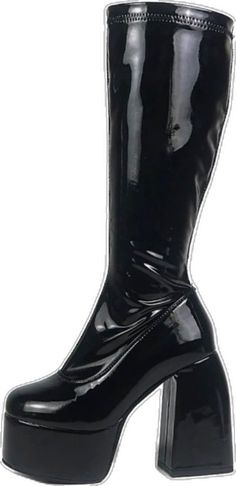 Retro Black Winter Heeled Boots, Winter Party Mid-calf Platform Boots, Retro Black Heeled Boots For Winter, Black Mid-calf Heeled Boots For Formal Occasions, Party Mid-calf Platform Boots For Winter, Mid-calf Platform Boots For Winter Party, Retro Round Toe Party Boots, Black Mid-calf Platform Boots, Retro Black Platform Boots For Winter