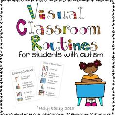 Visual Classroom Routines for Students with Autism.Visual classroom routines are essential for any autism classroom. Students with autism "think in pictures" and need a visual reference to accomplish common classroom routines. For example, students have to be shown what sitting in circle time looks ... Special Education Classroom Setup, Thinking In Pictures, Leaving School, Computer Class, Visual Reference, Classroom Routines, Gym Classes, Circle Time