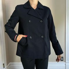 Beautiful Classic Navy Jacket By Tommy Hilfiger High Quality Detailing‘s Excellent Condition Brand New Never Been Worn. Selling Only Because Moving To A New House And Need Reorganize My Closet Casual Winter Workwear Peacoat, Tommy Hilfiger Single Breasted Work Outerwear, Tommy Hilfiger Outerwear For Work, Chic Peacoat With Pockets For Work, Tommy Hilfiger Workwear Blazer For Fall, Tommy Hilfiger Fall Workwear Blazer, Tommy Hilfiger Blazer For Workwear In Fall, Tommy Hilfiger Blazer For Fall Workwear, Spring Double-breasted Workwear Peacoat