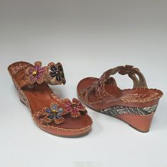 Bohemian Wedge Sandals With Round Toe, Leather Bohemian Wedge Sandals, Bohemian Leather Wedge Sandals, Bohemian Leather Wedge Sandals For Spring, Bohemian Brown Leather Wedge Sandals, Bohemian Leather Sandals With Wedge Heel, Bohemian Leather Wedge Heel Sandals, Mary Jane Wedges, Brown Leather Wedges