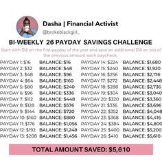 an ad for the payday savings challenge is shown in pink and white with black lettering